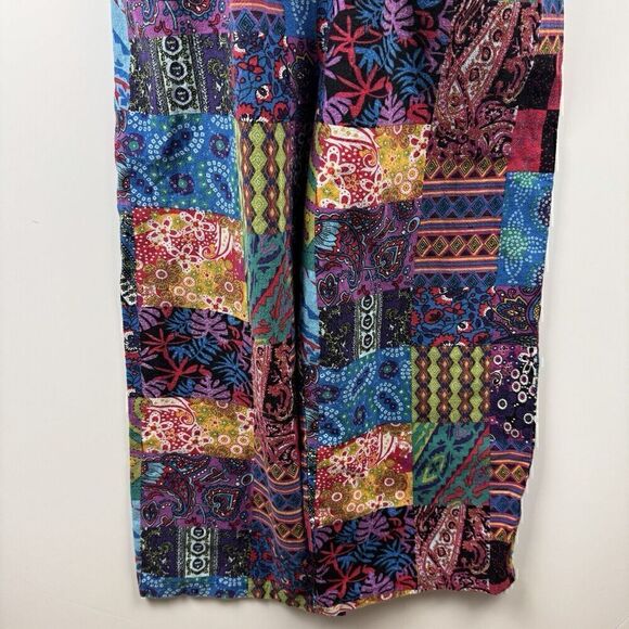 Camsa Bright Boho Oversized Patchwork Color Block Hippy Cropped Overalls, Sz. M - Picture 5 of 12